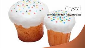  Presentation with orthodox - Presentation theme enhanced with orthodox easter - two kulich glazed cake isolated on white background and a white colored foreground