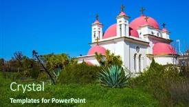  Presentation with pilgrimage - Amazing presentation theme having orthodox-monastery-and-church backdrop and a tawny brown colored foreground