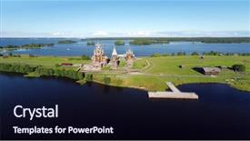  Presentation with view of the old port - PPT theme enhanced with orthodoxy - aerial view of kizhi island background and a wine colored foreground
