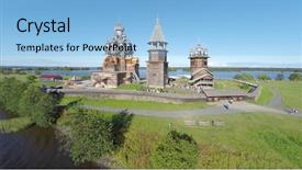  Presentation with view of the old port - Presentation theme consisting of orthodoxy - aerial view of kizhi island background and a light blue colored foreground