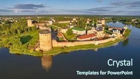  Presentation with bird eye view - Colorful presentation theme enhanced with orthodoxy - kirillo-belozerskiy monastery bird-eye view backdrop and a tawny brown colored foreground