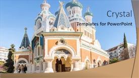  Presentation with church - Slide set consisting of orthodoxy-church-in-nice-riviera background and a light blue colored foreground