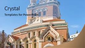  Presentation with church - Slide set consisting of orthodoxy church in nice riviera background and a light blue colored foreground