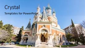  Presentation with prayers in church - Slide set featuring orthodoxy church in nice riviera background and a light blue colored foreground