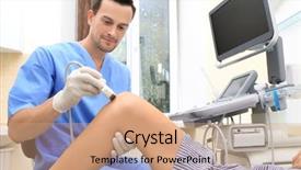  Presentation with examination - PPT theme featuring orthopaedic - doctor conducting ultrasound examination background and a coral colored foreground