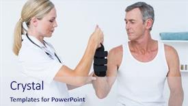  Presentation with doctor office - Cool new slides with orthopaedic - doctor examining a man wrist backdrop and a sky blue colored foreground