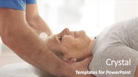  Presentation with physiotherapist - Cool new slides with orthopaedic - physiotherapist working with elderly patient backdrop and a coral colored foreground