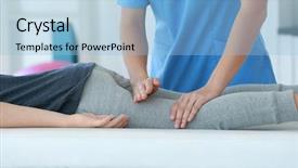  Presentation with physiotherapist - Cool new slides with orthopaedic - physiotherapist working with patient backdrop and a  colored foreground