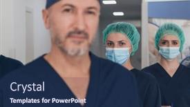  Presentation with team working together - Cool new slide set with orthopedic-doctor-working-together backdrop and a navy blue colored foreground