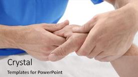  Presentation with physiotherapist - Theme having orthopedic rehab center - physiotherapist giving hand massage background and a soft green colored foreground