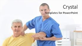  Presentation with housing rehabilitation - Beautiful presentation theme featuring orthopedic rehab center - physiotherapist working with patient backdrop and a  colored foreground