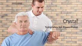  Presentation with brick wall - PPT theme enhanced with orthopedic rehab center - physiotherapist working with patient background and a soft green colored foreground