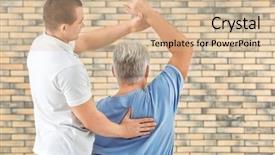  Presentation with brick wall - Beautiful PPT theme featuring orthopedic rehab center - physiotherapist working with patient backdrop and a soft green colored foreground