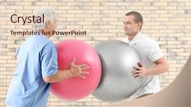  Presentation with brick wall - PPT theme having orthopedic rehab center - physiotherapist working with patient background and a  colored foreground