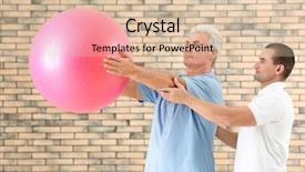  Presentation with brick wall - Theme featuring orthopedic rehab center - physiotherapist working with patient background and a  colored foreground