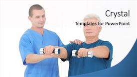  Presentation with orthopedic - Theme with orthopedic rehab center - physiotherapist working with patient background and a  colored foreground