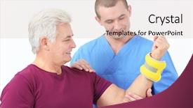  Presentation with berufliche rehabilitation - Slides featuring orthopedic rehab center - physiotherapist working with patient background and a  colored foreground