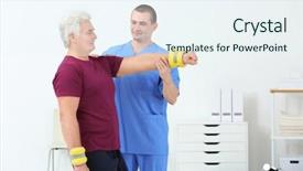  Presentation with rehabilitation - Theme consisting of orthopedic rehab center - physiotherapist working with patient background and a  colored foreground
