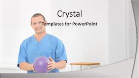  Presentation with rehabilitation - Cool new PPT theme with orthopedic rehab center - young physiotherapist with ball backdrop and a  colored foreground