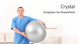  Presentation with orthopedic - Cool new PPT theme with orthopedic rehab center - young physiotherapist with ball backdrop and a  colored foreground