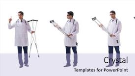  Presentation with physician - Slide set enhanced with orthopedic surgeon - young doctor physician standing walking background and a  colored foreground