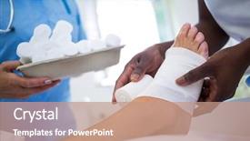  Presentation with bandaging - Slides enhanced with bandages - doctor bandaging patients leg background and a coral colored foreground