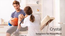  Presentation with basketball female - Cool new theme with blessure et traumatologie - handsome basketball player visiting female backdrop and a soft green colored foreground