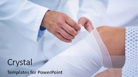  Presentation with bandaging - Amazing PPT layouts having bandages - mid section of doctor bandaging backdrop and a light blue colored foreground