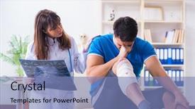  Presentation with sports doctor - Slides having foot x ray - sports player visiting doctor background and a teal colored foreground