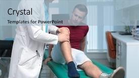  Presentation with orthopedic - Presentation design having orthopedist examining patient in clinic background and a light blue colored foreground