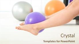  Presentation with rubber - Cool new PPT theme with orthoptics - feet of woman doing exercises backdrop and a sky blue colored foreground