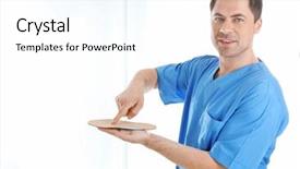  Presentation with pale male hawk - Cool new PPT theme with orthoptics - male orthopedist with insole backdrop and a cool aqua colored foreground