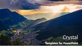  Presentation with sunset - Presentation consisting of ortisei-aerial-view-at-sunset background and a navy blue colored foreground