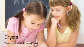  Presentation with writing pen - Presentation enhanced with ortography - cute little girl is writing background and a coral colored foreground