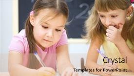  Presentation with writing pen - PPT theme with ortography - cute little girls are writing background and a lemonade colored foreground
