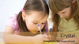  Presentation with writing pen - PPT layouts with ortography - cute little girls are writing background and a yellow colored foreground