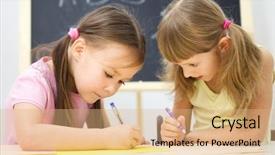  Presentation with writing pen - Audience pleasing slide deck consisting of ortography - cute little girls are writing backdrop and a coral colored foreground