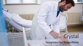  Presentation with bandaging - PPT theme featuring ortopedic surgery - doctor bandaging leg of patient background and a lemonade colored foreground