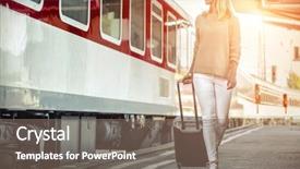  Presentation with rail - Slides featuring os - blonde woman with her luggage background and a violet colored foreground