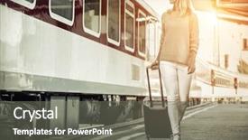  Presentation with rail - Slides featuring os - blonde woman with her luggage background and a gray colored foreground