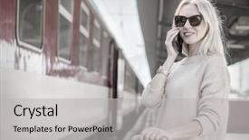  Presentation with rail - Slides enhanced with os - blonde woman with her luggage background and a light gray colored foreground