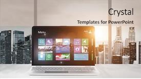  Presentation with panoramic - Audience pleasing PPT theme consisting of os - laptop on table in office backdrop and a lemonade colored foreground