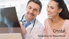  Presentation with doctor and patient medical consultation - Colorful presentation theme enhanced with os - male doctor explaining x-ray report backdrop and a coral colored foreground