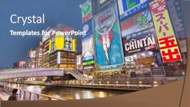 Presentation with osaka - PPT theme featuring osaka-april-18-the-famed background and a ocean colored foreground