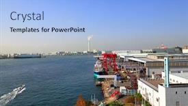  Presentation with cargo ship - Presentation consisting of osaka-bay-highspeed-yacht background and a light blue colored foreground