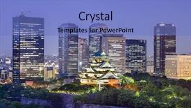  Presentation with japan castle - Slide deck having osaka castle and business park background and a teal colored foreground