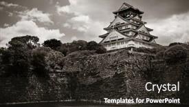  Presentation with japan castle - Amazing PPT theme having osaka castle as the famous historical landmark of the city japan backdrop and a wine colored foreground