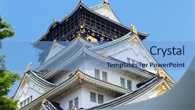  Presentation with japan castle - Audience pleasing theme consisting of feudal ninja - osaka castle city in japan backdrop and a light blue colored foreground