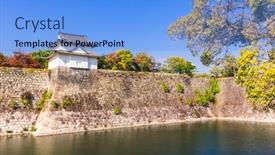  Presentation with castle wall - Audience pleasing presentation design consisting of osaka-castle-park-osaka-japan backdrop and a light blue colored foreground