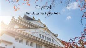  Presentation with japan castle - Beautiful PPT layouts featuring osaka-castle-under-sunshine backdrop and a light blue colored foreground